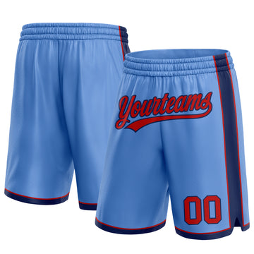 Custom Light Blue Red-Navy Authentic Basketball Shorts