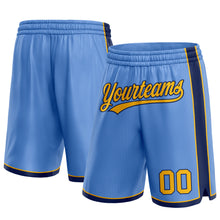 Laden Sie das Bild in den Galerie-Viewer, Custom Light Blue Gold-Navy Authentic Basketball Shorts
