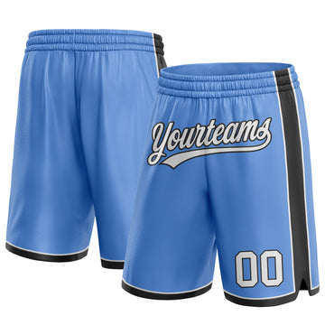 Custom Light Blue White-Black Authentic Basketball Shorts