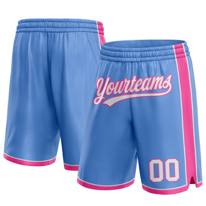 Custom Light Blue White-Pink Authentic Basketball Shorts