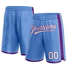 Laden Sie das Bild in den Galerie-Viewer, Custom Light Blue White-Purple Authentic Basketball Shorts
