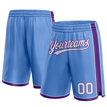 Custom Light Blue White-Purple Authentic Basketball Shorts