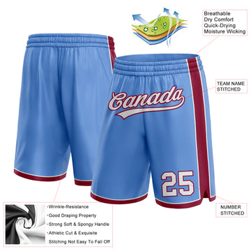 Custom Light Blue White-Maroon Authentic Basketball Shorts