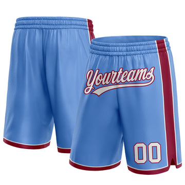Custom Light Blue White-Maroon Authentic Basketball Shorts