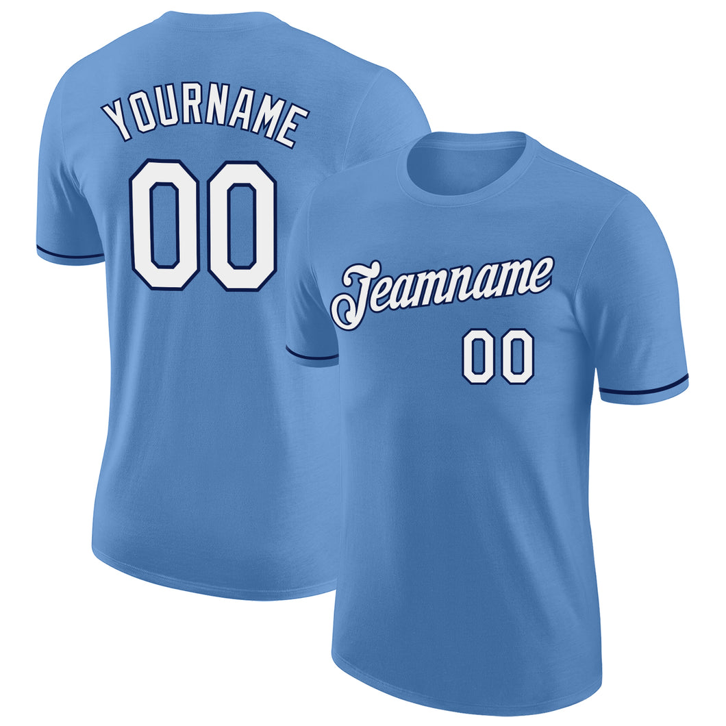 Custom Light Blue White-Navy Performance T-Shirt