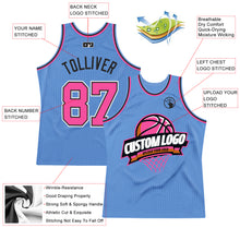 Load image into Gallery viewer, Custom Light Blue Pink-Black Authentic Throwback Basketball Jersey
