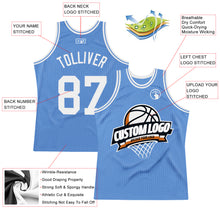 Load image into Gallery viewer, Custom Light Blue White Authentic Throwback Basketball Jersey
