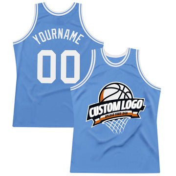 Custom Light Blue White Authentic Throwback Basketball Jersey