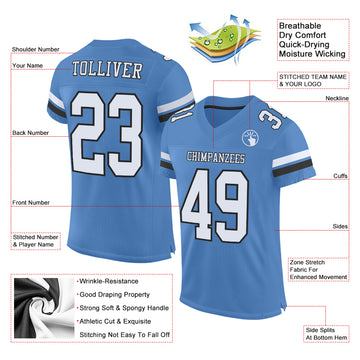Custom Electric Blue White-Black Mesh Authentic Football Jersey