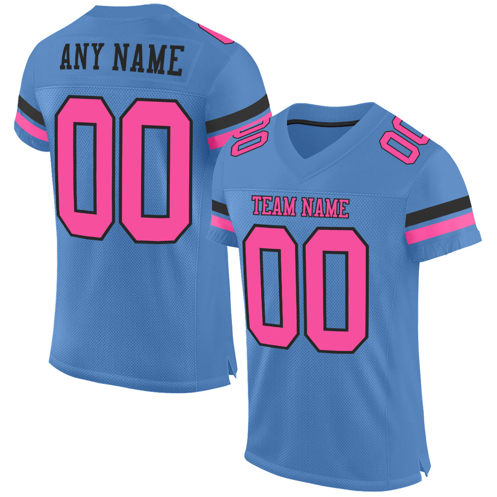 Custom Electric Blue Pink-Black Mesh Authentic Football Jersey