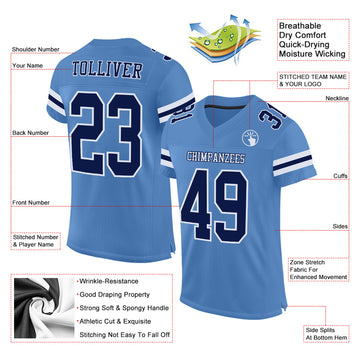 Custom Electric Blue Navy-White Mesh Authentic Football Jersey