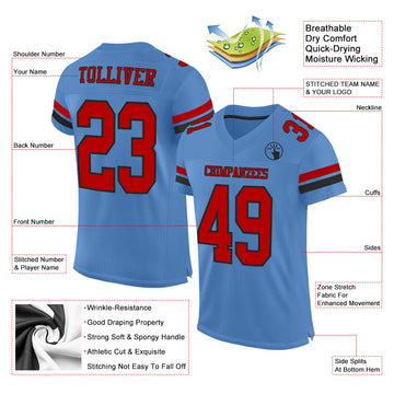 Custom Electric Blue Red-Black Mesh Authentic Football Jersey