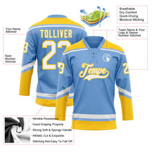 Laden Sie das Bild in den Galerie-Viewer, Custom Light Blue White-Yellow Hockey Lace Neck Jersey
