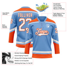 Laden Sie das Bild in den Galerie-Viewer, Custom Light Blue White-Orange Hockey Lace Neck Jersey

