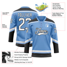 Laden Sie das Bild in den Galerie-Viewer, Custom Light Blue White-Black Hockey Lace Neck Jersey
