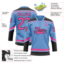 Laden Sie das Bild in den Galerie-Viewer, Custom Light Blue Pink-Black Hockey Lace Neck Jersey
