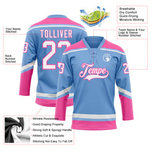 Laden Sie das Bild in den Galerie-Viewer, Custom Light Blue White-Pink Hockey Lace Neck Jersey
