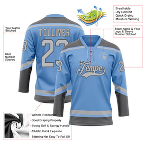 Custom Light Blue Gray-Steel Gray Hockey Lace Neck Jersey