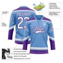 Laden Sie das Bild in den Galerie-Viewer, Custom Light Blue White-Purple Hockey Lace Neck Jersey

