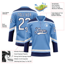 Laden Sie das Bild in den Galerie-Viewer, Custom Light Blue White-Navy Hockey Lace Neck Jersey
