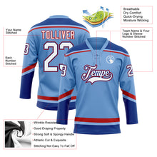 Load image into Gallery viewer, Custom Light Blue White Royal-Red Hockey Lace Neck Jersey

