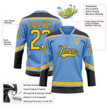 Laden Sie das Bild in den Galerie-Viewer, Custom Light Blue Yellow-Black Hockey Lace Neck Jersey

