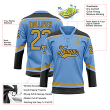 Laden Sie das Bild in den Galerie-Viewer, Custom Light Blue Old Gold-Black Hockey Lace Neck Jersey
