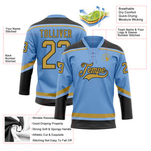 Load image into Gallery viewer, Custom Light Blue Old Gold-Black Hockey Lace Neck Jersey
