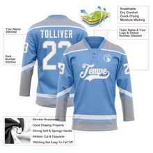 Laden Sie das Bild in den Galerie-Viewer, Custom Light Blue White-Gray Hockey Lace Neck Jersey
