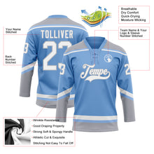 Load image into Gallery viewer, Custom Light Blue White-Gray Hockey Lace Neck Jersey
