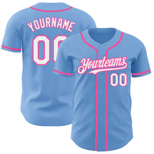 Laden Sie das Bild in den Galerie-Viewer, Custom Light Blue White-Pink Authentic Baseball Jersey
