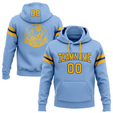 Load image into Gallery viewer, Custom Stitched Light Blue Gold-Black Football Pullover Sweatshirt Hoodie
