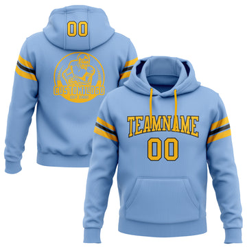 Custom Stitched Light Blue Gold-Black Football Pullover Sweatshirt Hoodie