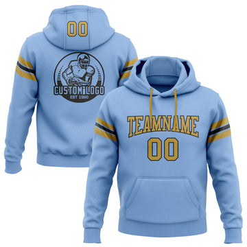 Custom Stitched Light Blue Old Gold-Black Football Pullover Sweatshirt Hoodie