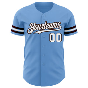 Custom Light Blue White-Brown Authentic Baseball Jersey