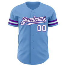 Load image into Gallery viewer, Custom Light Blue White-Purple Authentic Baseball Jersey
