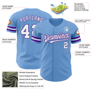 Custom Light Blue White-Purple Authentic Baseball Jersey