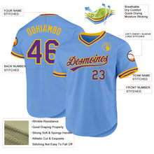 Load image into Gallery viewer, Custom Light Blue Purple-Gold Authentic Throwback Baseball Jersey
