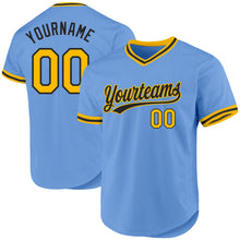 Load image into Gallery viewer, Custom Light Blue Gold-Black Authentic Throwback Baseball Jersey
