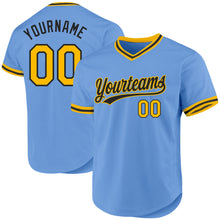 Laden Sie das Bild in den Galerie-Viewer, Custom Light Blue Gold-Black Authentic Throwback Baseball Jersey
