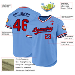 Custom Light Blue Red-Navy Authentic Throwback Baseball Jersey