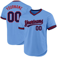 Load image into Gallery viewer, Custom Light Blue Navy-Red Authentic Throwback Baseball Jersey
