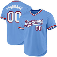 Load image into Gallery viewer, Custom Light Blue Royal-Red Authentic Throwback Baseball Jersey
