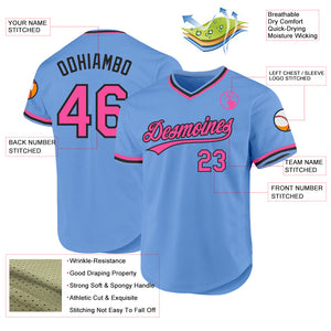 Custom Light Blue Pink-Black Authentic Throwback Baseball Jersey