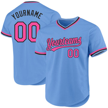 Custom Light Blue Pink-Black Authentic Throwback Baseball Jersey