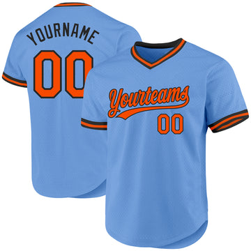 Custom Light Blue Orange-Black Authentic Throwback Baseball Jersey