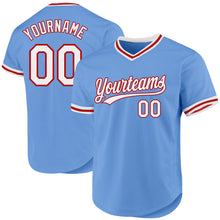 Load image into Gallery viewer, Custom Light Blue White-Red Authentic Throwback Baseball Jersey
