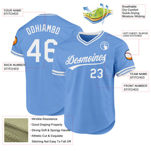 Custom Light Blue White Authentic Throwback Baseball Jersey