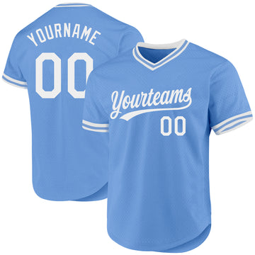 Custom Light Blue White Authentic Throwback Baseball Jersey