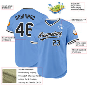 Custom Light Blue Black-White Authentic Throwback Baseball Jersey